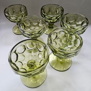 Vintage Heisey Pressed Glass Imperial Provincial Verde Green Thumbprint Champagne Coupes/Sherbet Cups Set of 6