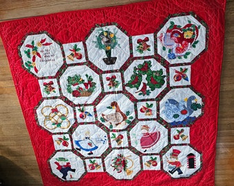 Handmade Twelve Days of Christmas Appliqué Quilt