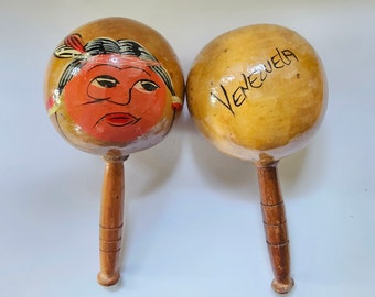 Vintage Venezuela Maracas/Wooden/Hand Percussion/Shakers/Rattles