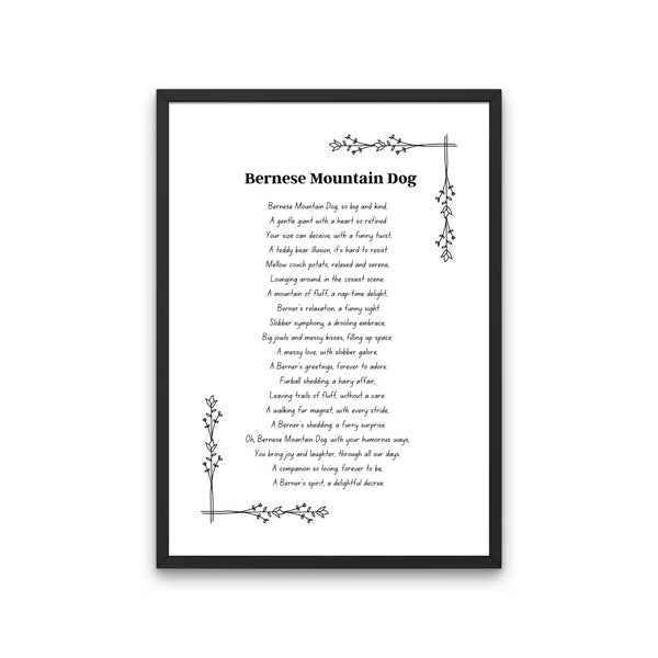 Bernese Mountain Dog, Bernese Mountain Dog Poem Print, Dog Mom Gift, Gift for Dog Lovers, Digital Download, Mountain Dog