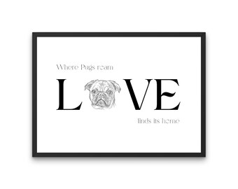 Pug, Pug Love Print, Digital Download, Pug, Pugs, Pug Gift, Black Pug, Pug Dog, Pug Mom, Pug Lover, Pug Art, Pug Dogs