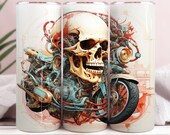 Motorcycle Skull Biker 20oz Tumbler Sublimation Wrap, Straight and Tapered Tumbler Wrap, High Resolution PNG, Instant Download, 300 DPI