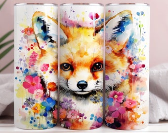 Cute Fox Flowers 20oz Tumbler Sublimation Wrap, Prosta i zwężana folia Tumbler, Wysoka rozdzielczość PNG, Natychmiastowe pobieranie, 300 DPI