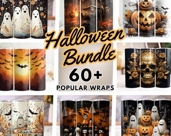 60 + Popular Halloween Bundle for 20oz Skinny Tumbler Sublimation Wraps Spooky Ghost Witch High Res  Design Instant Digital Download, 300DPI
