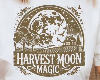 Fall Harvest Moon Png, Vintage Farm Png Sublimation Shirt, Fall Season png, Spooky Halloween T Shirt Png, Pumpkins Farm Field Png Download 5
