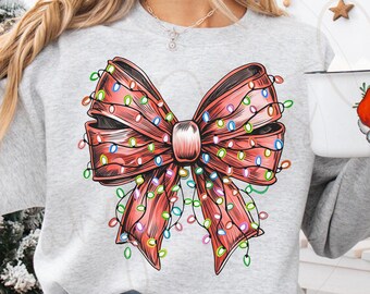 Christmas Bow Lights PNG, Fun Coquette Bow Christmas Holiday Lights Shirt png, Bow Christmas Shirt Sublimation, Festive Bow png download 5