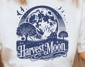 Fall Harvest Moon Png, Vintage Farm Png Sublimation Shirt, Fall Season png, Spooky Halloween T Shirt Png, Pumpkins Farm Field Png Download 4
