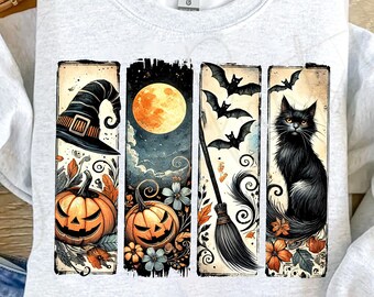 Spooky Halloween PNG, Vintage Halloween Night Sublimation Design, Retro witch Brush stroke Spooky fall shirt, girly halloween shirt png