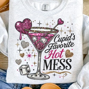 Cupid’s Hot Mess PNG, Glitter Valentine Martini Png, Valentine Drink T Shirt Png, Alcohol Valentine png, Glitter Heart png Digital Download1
