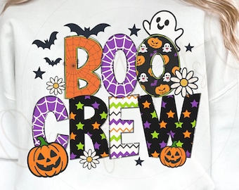 Boo Crew Png, Cute Halloween Ghosts Png Sublimation Shirt, Halloween Pumpkins Bats Shirt png, Cute Pumpkins Ghost png, Girly Halloween Png