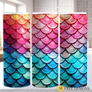 3D Mermaid Scale 20oz Skinny Tumbler Wrap Fish Skin Sublimation Ocean Lover Tumbler Sea Animal PNG High Res Instant Digital Download