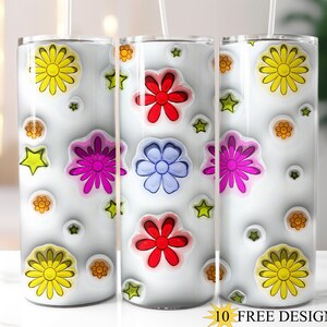 3D Flowers 20oz Skinny Tumbler Wrap, Inflated Tumbler Design, 3D Puffy Tumbler PNG, 3D Floral Tumbler Wrap, Digital Download, Bubble Wrap
