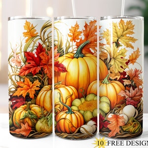 Fall Pumpkins 20oz Skinny Tumbler Wrap, Fall Sublimation Design, Autumn Tumbler PNG, Seasonal Tumbler Wrap, Digital Download, Nature png