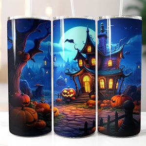 Halloween Castle 20oz Skinny Tumbler Wrap, Pumpkin Sublimation Tumbler Design, Scary PNG, Spooky Tumbler Wrap, Instant Digital Download,  27