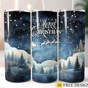 3D Merry Christmas 20oz Skinny Tumbler Wrap, Inflated Christmas Tumbler Design, Xmas 20 oz Tumbler PNG, Santa Sleigh PNG, Digital Download