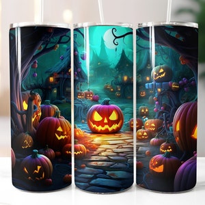 Halloween Pumpkin 20oz Skinny Tumbler Wrap, Ghost Sublimation Tumbler Design, Scary PNG, Spooky Tumbler Wrap, Instant Digital Download, 29