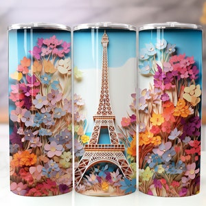 3D Paris Eiffel Tower 4 20oz Tumbler Sublimation Wrap, Straight and Tapered Tumbler, High Resolution PNG, Instant Download, 300 DPI 283