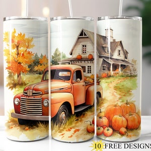 Farm House 20 oz Skinny Tumbler Wrap, Truck Tumbler Sublimation Design, Autumn Skinny Tumbler PNG, Pumpkin Digital Download, Tumbler Wrap 34