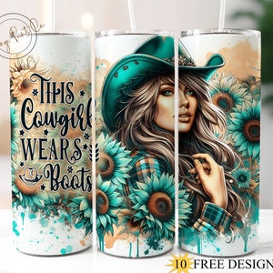 Deze koe meisje draagt laarzen 20oz skinny Tumbler Wrap, Western Tumbler Design, Country Girl PNG, Zonnebloemen Tumbler Wrap, Digitale Download Png2