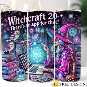 Halloween häxa 20oz smal tumbler wrap, häxkonst skämt tumbler sublimeringsdesign, kodningsapp Halloween PNG programmerare digital nedladdning