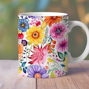 Colorful Flowers Mug Wrap, 11oz 12oz 15oz Seamless Mug Wrap, Floral Straight Mug, Wild Flowers Straight Mug Sublimation Design, Mug png