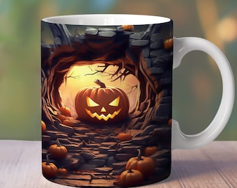 3D Pumpkin in Wall Mug Wrap, 11oz 12oz 15oz Halloween Mug Design, Spooky Vibes Straight Mug, 3D Halloween Mug Sublimation, 3D Scary Mug Wrap
