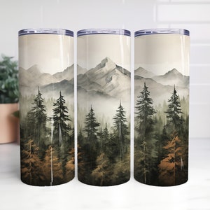 Involucro per sublimazione del bicchiere da 2 alberi di pino retrò vintage da 20 once, bicchiere dritto e affusolato naturale, PNG ad alta risoluzione, download istantaneo, 300 DPI