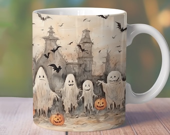 Vintage Halloween Mug Wrap, 11oz Pumpkin Mug Design, 15oz Spooky Ghost Mug, Halloween Png, Ghost Sublimation Design, 12 oz Mug Wrap