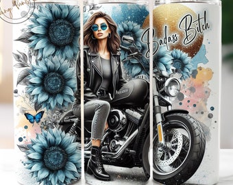 Bad Ass Bitch 20oz Skinny Motorcycle Biker Tumbler Wrap, Bike Rider Tumbler, Sunflowers Tumbler Tattoo Girl, Savage png, Digital Download