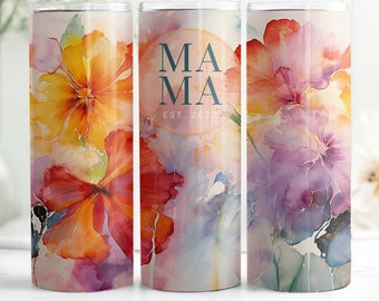 Add Your Own Text, Mama Watercolor Floral Tumbler, Tumbler Sublimation Wrap, Straight Tumbler Wrap, High Res PNG,Instant Download, 300 DPI 4