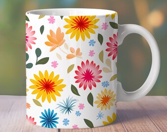 Kolorowe kwiaty na kubku, 11oz 12oz 15oz bezszwowe opakowanie na kubek, prosty kubek kwiatowy, prosty kubek z dzikimi kwiatami, projekt sublimacji, kubek png 23
