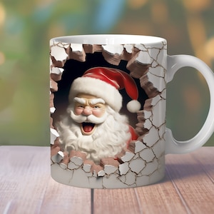 3D Santa Mug Wrap, 11oz 12oz 15oz Christmas Mug Design, Holiday Straight Mug, 3D Brick Mug Sublimation, Funny Xmas Mug Wrap