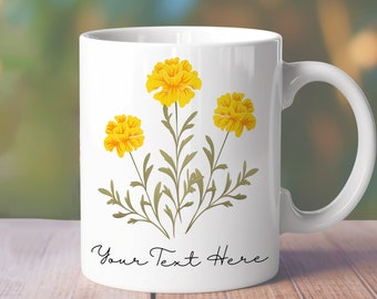 Birth Flower Mug Wrap, 11oz 12oz 15oz Mug Wrap, Minimalist Flower Straight Mug, October Floral Straight Mug Sublimation, Marigold Mug Wrap
