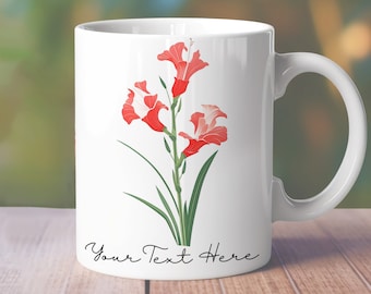 Birth Flower Mug Wrap, 11oz 12oz 15oz Mug Wrap, Minimalist Flower Straight Mug,  August Floral Straight Mug Sublimation, Gladiolus Mug Wrap
