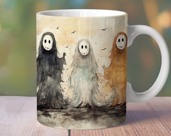 Envoltura de taza de fantasma de Halloween vintage, diseño de taza de Halloween de 11 oz, taza de fantasma lindo de 15 oz, taza de Halloween, diseño de sublimación de taza de vibraciones espeluznantes de 15 oz