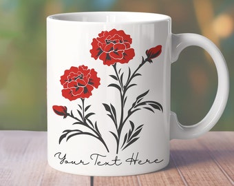 Birth Flower Mug Wrap, 11oz 12oz 15oz Mug Wrap, Minimalist Flower Straight Mug, January Floral Straight Mug Sublimation, Carnation Mug Wrap