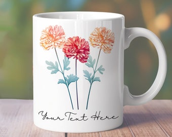 Birth Flower Mug Wrap, 11oz 12oz 15oz Mug Wrap, Minimalist Flower Straight Mug, November Floral Straight Mug Sublimation, Chrys Mug Wrap