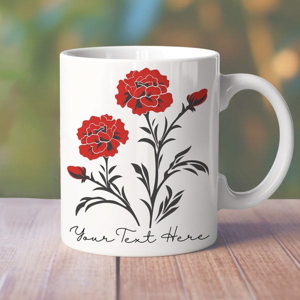 Birth Flower Mug Wrap, 11oz 12oz 15oz Mug Wrap, Minimalist Flower Straight Mug, January Floral Straight Mug Sublimation, Carnation Mug Wrap