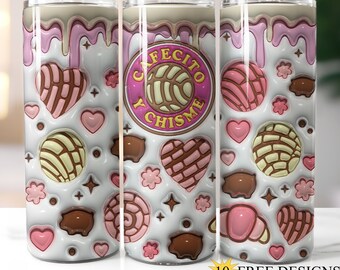 3D Cafecito Y Chisme 20oz Skinny Tumbler Wrap, Inflated Cafecito Tumbler png, Coffee 20 oz Tumbler, Inflated Tumbler, 3D Digital Download 34