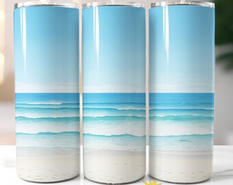 Summer Beach 20oz Skinny Tumbler Wrap, Vacation Tumbler Design, Ocean 20 oz PNG, Tropical Tumbler, Digital Download, Personalized Tumbler