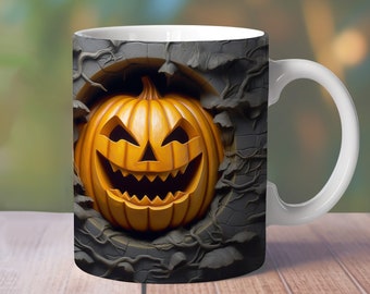 3D Pumpkin in Wall Mug Wrap, 11oz 12oz 15oz Halloween Mug Design, Spooky Straight Mug png, 3D Pumpkin Mug Sublimation, 3D Scary Mug Wrap