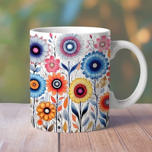 Cute Flowers Mug Wrap, 11oz Floral Mug Design, 15oz Colorful Flowers Mug, Flowers Mug Png, 15oz Mug Sublimation Design, Flowers wrap