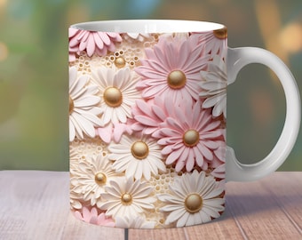 3D Blumenmuster Becher Wrap, 11 Unzen 3D Becher Design, 15 Unzen 3D Blumenmuster Becher, 3D Blumen Becher Png, 15 Unzen Becher Sublimationsdesign