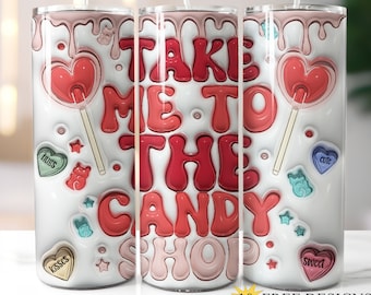 Inflated Valentine Candy Shop 20oz Skinny Tumbler Wrap, Valentine Day Tumbler, Puffy Valentine 20 oz Wrap, 3D Candy Tumbler PNG, Digital 47