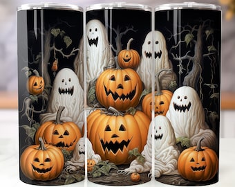 3D Halloween Ghosts & Pumpkins 20oz Tumbler Sublimation Wrap, Straight and Tapered Tumbler, High Resolution PNG,Instant Download, 300 DPI 5
