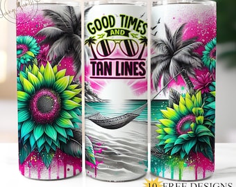 Good Times Tan Lines 20oz Skinny Tumbler Wrap, Tropical Summer Beach Vibes Tumbler Png, Vacation 20 oz Tumbler, Instant Digital Download 36