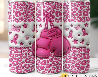 Concientización sobre el cáncer de mama en 3D, envoltura de vaso flaco de 20 oz, diseño de vaso de cinta rosa 3D, vaso inflado de 20 oz PNG, descarga digital, sobreviviente 9