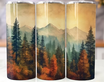 Rustic Pine Trees 20oz Tumbler Sublimation Wrap, Vintage Mountain Straight and Tapered Tumbler, High Resolution PNG,Instant Download, 300DPI