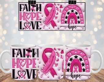 3D Breast Cancer Awareness Mug Wrap, 3D Inflated Mug Wrap, 3D 11oz 12oz 15oz Cancer Mug Wrap, 3D Cancer Mug Press Sublimation, 235