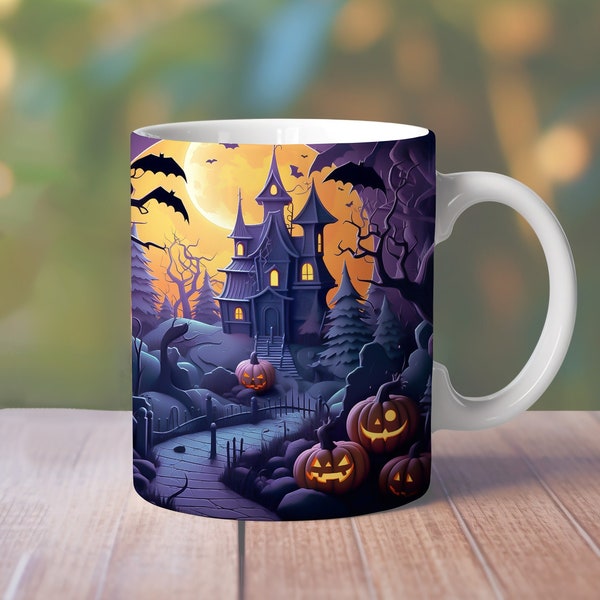 Halloween Castle Mug Wrap, 11oz 12oz 15oz Mug Design, Spooky Vibes Straight Mug, Pumpkin Mug Sublimation, Scary Haunted House Mug Wrap 60